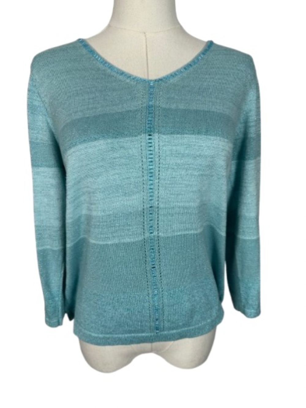 JH Collectibles Light Teal Striped Scoop Neck Sweater